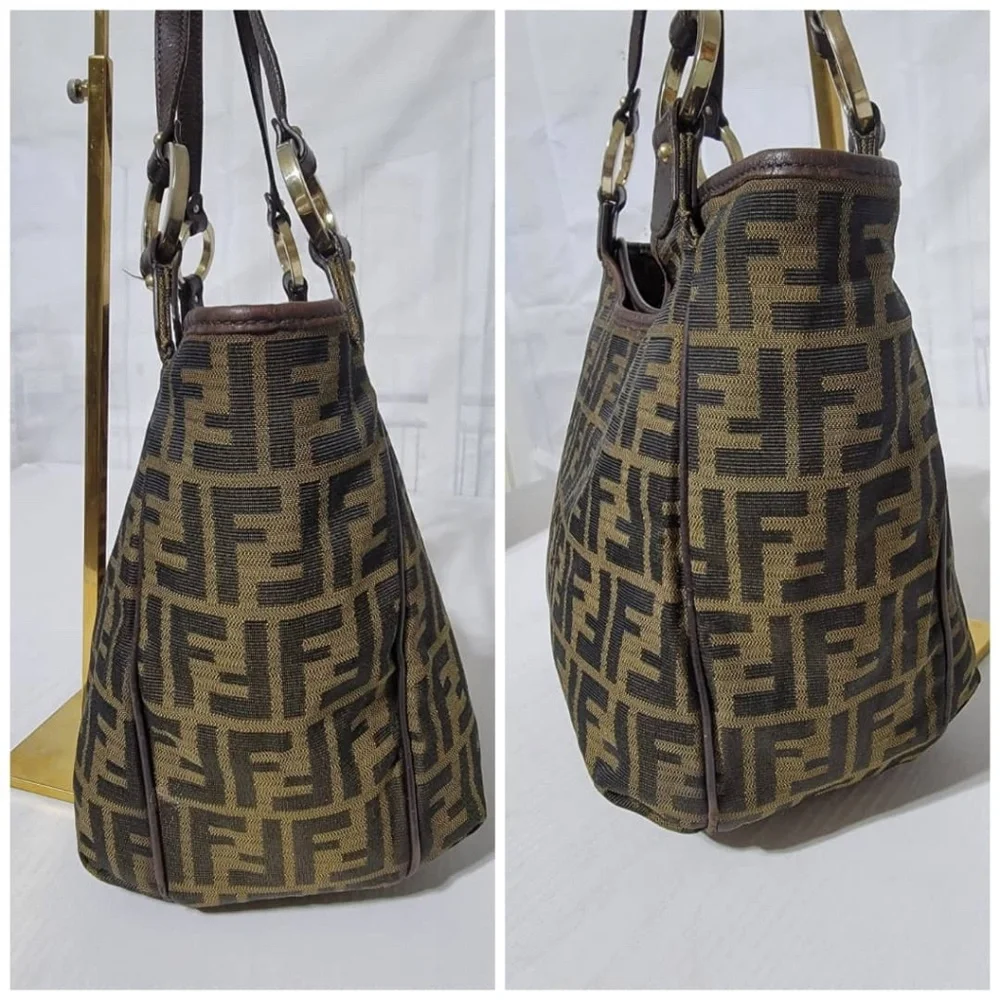 Authentic Fendi Tobacco Zucca Chef Moro Canvas And Leather Tote Bag - Picture 7 of 13